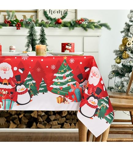 MORAINJAY Tovaglia Natalizia Rettangolare 137 x 274 cm, Buon Natale Pulibile Antimacchia Impermeabile per Decorazioni Natalizie