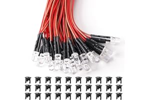 Lyeteung 30 Piezas 5mm 12V LED de Diodo Pre-Cableado, Rosa, 20cm Precableado LED Diodos Emisores de Luz + 30 Piezas 5mm Diodo Soporte Plastico
