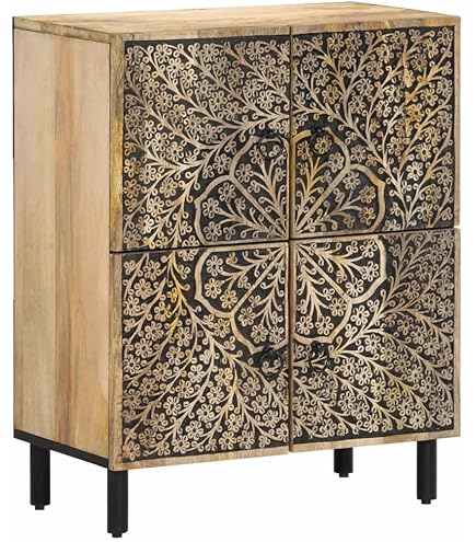 Armoire Haut Salon En Bois De Manguier Massif - Blanc, 60x33x100 Cm - 2 Portes, 2 étagères, 1 Tiroir