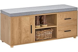SoBuy Banco Zapatero Banco de Almacenamiento con 1 Puerta 2 Cajones y 2 Estantes Abiertos 110 x 35 x 47 cm FSR148-N ES
