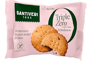 SANTIVERI - Galletas Arándanos Triple Zero, Galletas Crujientes con Avena Integral y Arándanos Rojos, Altas en Fibra, Sin Edulcorantes, Sin Azúcar Añadido Ni Gluten, Vegano - 3 Unidades, 28 g