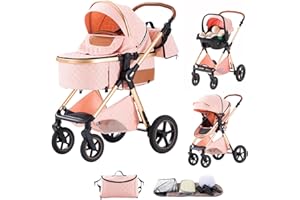 Shineey Poussette 3 en 1,poussette pliable Avec Siège Auto, Poussette Bébé Compacte Réglable en Hauteur Avec, Poussette Trio Cadre en Alliage d'aluminium Haut Paysage système de voyage