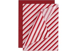 BETESSIN 20 Fogli Carta Velina Rossa a Righe Carta Regalo Natalizia 50 * 70cm per Confezione Regalo Carta Decoupage Fai da Te Artigianato Festa Natale Compleanno (Rosso+Bianco)