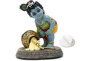 alikiki Hindu God Baby Krishna Statue - 3.7" H Indian Lord Krishna Idol Murti Diwali Pooja Gifts Car Dashboard Decor Baby Shower Wedding Return Gift Small Makhan Chor Altar Decor