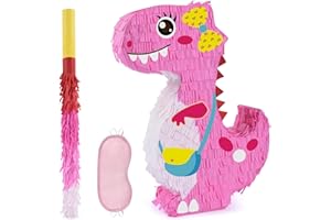 WERNNSAI Pignatta a tema dinosauro, per feste di compleanno, con benda e pipistrello, per ragazze e bambini, perfetta decorazione per feste a tema dinosauro (dinosauro rosa)