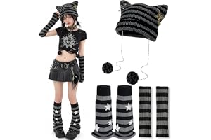 ZHITENG 3 st Y2K benvärmare dam och handskar set Kawaii mössa Y2K | Mjuka elastiska stjärnmönster för dam streetwear dans fest yoga balett tillbehör