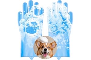 AOZUO Guanti da toelettatura per Animali Domestici, Guanti da Lavaggio per Cani e Gatti, Guanti da Bagno in Silicone Resistenti al Calore per Animali Domestici per massaggiare, strofinare e depilare