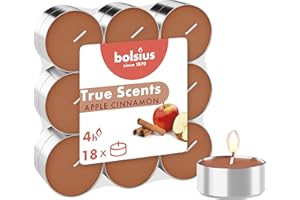 Bolsius - Set of 18 Scented Tealight Candles - Apple Cinnamon - Burning Time: 4 Hours - Home Decoration - Natural Extracts - with Natural Vegan Wax, Pomme Cannelle