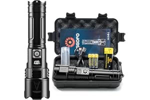 Esgofo Lampe Torche LED Ultra Puissante, 1000000 Lumen Lampe de Poche Rechargeable USB C, Multifonction Longue Portée Tactique Torches, Zoomable IPX6 Etanche Flashlight, LCD Affichage, Pour Camping