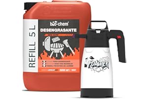 BIO-CHEM CLEANTEC Bio-Chem - Limpiador de Barbacoas Tolva 5L + Pulverizador Espuma 1,5L - Limpiador de barbacoas Listo para Usar, Ideal para el Verano - Desengrasante de Parrillas de Barbacoa