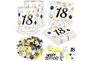 SPRINLOT 20 Stück Servietten 18. geburtstag+ 12 Stück Windlicht Tischdeko 18 Geburtstag + 500 Stücke Konfetti 18 Geburtstagsdeko Schwarze Gold, Deko 18. Geburtstags, Tisch Deko 18 Jahre Happy Birthday Jubiläum