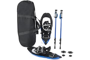 GYMAX Juego de Raquetas de Nieve 3en1, Bastones de Trekking, Bolsa de Transporte, 53/63/76 cm Raquetas de Nieve de Aluminio, Excursiones de Montaña y Trekking, para Adultos y Jóvenes
