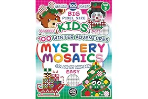 Mystery Mosaic 100 Winter Adventures Easy Color by Number Squares and Dots for Kids & Teens: Big Pixel Size Art Quest Featuring Christmas Holiday Seasonal Images for Relaxation and Stress Relief
