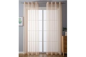 Gardinenbox 2er-Pack Ösen Gardinen Transparent Vorhang Set Wohnzimmer Voile Ösenvorhang Bleibandabschluß HxB 225x140 cm Sand, 203322