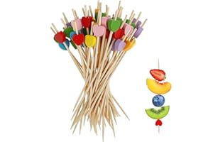 Shirene Palillos de Cóctel,100 PCS Palillos de Bambú para Cócteles,Brochetas de Corazones Multicolores,Accesorios para Cóctele,Palillos de Madera Para Cóctele para Decoración de Fiestas,Bufés