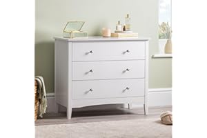 CHRISTOW White Chest Of Drawers, 3 Drawer Storage Organiser Unit, Modern Wooden MDF Bedroom Cabinet Furniture, Living Room Hallway, Brushed Chrome Handles, Smooth Glide Runners (70cm x 80cm x 40cm)