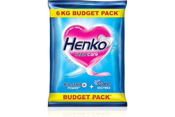 Henko Stain Care Laundry Detergent Powder 6 kg for Bucket Wash Powered with Bio Stain New Stain Care with Bio Stain Power for Toughest Stain Removal & Care Enzymes