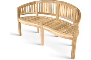 SAM 3-Seater Banana Bench, Teak Wood, Garden Bench 150 cm, Solid Wood, for Garden and Balcony
