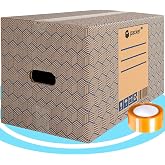 packer PRO Pack of 20 Ultra Resistant Cardboard Moving and Storage Boxes with Handles and Adhesive Tape 430 x 300 x 250 mm