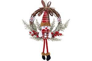 ‎HIAME Weihnachten Deko Türkranz, 35cm Weihnachtskranz Schneemann Puppe Willkommensschild, Rattan-Girlanden-Kranz-Dekorationen für Wand, Haustür, Fenster, Kamin, Hochzeitsfeier