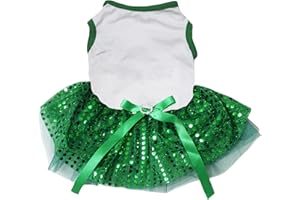 Petitebelle Tutu-Hundekleid, einfarbig, Pailletten, Größe M, Weiß / Grün