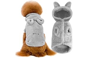 Eurobuy - Maglione caldo invernale per cani, spesso e morbido, in morbida flanella, con cappuccio con orecchie da orso, in tinta unita