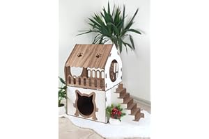 JUNGENGEL XXL Katzenhaus mit 2 Etagen, 67x39x65 cm, MDF, dekorativ, für 1-2 Katzen, leicht aufzubauen