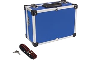 Perel Mallette de rangement, valisette métal, mallette à outils vide, valise outils vide, transport, verrouillable 2 clés, bandoulière, aluminium, bleu, 320 x 230 x 155 mm