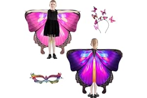 plainshe Alas de mariposa para niñas, ala de hadas de doble cara, disfraz de mariposa para Halloween, juego de 3 capas de mariposa