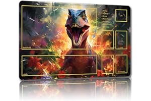 Malqiqi Playmat for MTG, with Free Storage Bags,Game Mat 24 x 14 inches, TCG and Board Game Mat for Cards,Mousepad Desk Mats (Dinosaur 5-Auxiliary Combat)