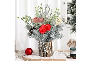 HEYIDAMAI Künstlicher Tisch Weihnachtsbaum Geschmückt,35 cm Kleiner Weihnachtsbaum Tisch,Christmas Tree mini,Tannenbaum für Tisch,mit Weihnachtsdeko Beeren,Echtem Kiefernzapfen für Weihnachten Dekoration
