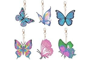 JODSEN 6 Pieces Diamond Art Painting Keyring,Double Sided Butterfly Decorative Painting Key Pendant,5D Full Drill Diamond Craft Kits,DIY Mosaic Diamond Keychain for Women Girls Backpack,Purse,Key,Phone Decor