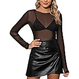Tuopuda Maglietta Donna Trasparente Camicia Mesh Tops Camicette Manica Lunga Maglie in Rete Tunica Bluse Elegante Casual Shir