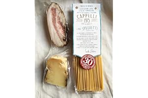 ‎BESTOFTHEAPPS Carbonara Gourmet Koch-Set mit Videorezept | 200g Schweinebäckchen aus Amatrice / 500g Spaghetti Fabriano seit 1867/ 200g pecorino Romano DOP | Traditionelle italienische Produkte für 4 Personen