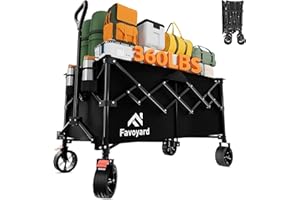 Favoyard 220L Large Capacity Festival Trolley, Heavy Duty Garden Wagon Cart, Folding Camping Trolley with All-Terrain Wheels and Adjustable Handle for Beach Garden Outdoor Camping Shopping, Black