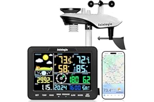 Sainlogic Estación Meteorológica Inteligente WiFi, Pronóstico Meteo IA 24/7 Weatherseed®, Alarma App/Correo Electrónico, Anemómetro y Pluviómetro Digitales, Almacenamiento de Datos de 2 Años