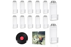 brileze 12pcs Vinyl Record Hangers Self Adhesive Wall Mount Vinyl Display Hooks Clear Acrylic Shelf Clips for Single Music Lp Album Cover CD Card Collection Magazine Home Office Decoration No Screw