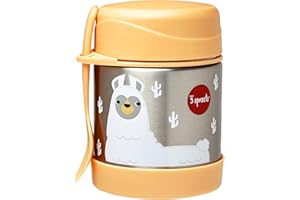 3 Sprouts, Thermos Porta Cibo, Realizzato in Acciaio Inossidabile con Cucchiaio/Forchetta, Ideale come Porta Pranzo per Bambini, Decorato con Lama Rosa, 8,90x12,50 cm