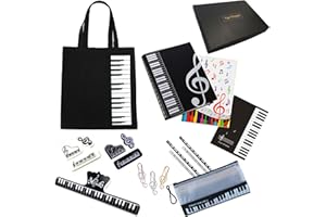 GOOGIT Set Musica 19 Pezzi Raccoglitore Spartiti Quaderno Pentagrammato Borsa Cotone Astuccio Matite Cancelleria Pianoforte Scuola Back to School (Luxury Black)