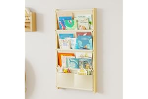 DUHARS Bücherregal Kinder Wand Holz, mit 4 Lagige Taschen Wandregal Bücher Kinder, Montessori Bücherregal für Spielzeug, Kinderzimmer, Baby Zimmer, Spielzimmer, Kinderregal Bücher Aufbewahrung, 80*42CM
