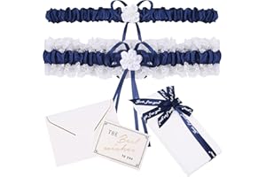 Gudotra - 2 ligas de encaje azul oscuro con lazo para novia y despedida de soltera, boda (azul oscuro)