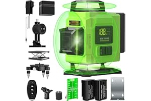 HOFTME Laser Level, 4 x 360° 16 Lines Green Laser Level Self Leveling, Horizontal & Vertical Cross Line Laser Spirit Level for Indoor Outdoor, with Battery, Remote Controller, Charger and so on (Green)