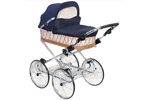 Eichhorn Kinderwagen Korb Puppenwagen Retroklassiker (Korb Natur, Stoff Marineblau)