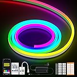 RGBIC Striscia LED Neon 3M con Telecomando,96 LED/M Nastri LED Flessibile,Effetto Arcobaleno,IP67 Impermeabile,Funziona con A