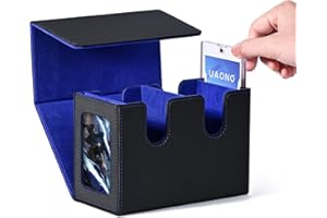 UAONO Deck Box with Dual Commander Displays, Card Storage Box Holds 280+ Single-Sleeved Cards, Trading Card Box Suitable for CCG, MTG, EDH（Black&Blue）