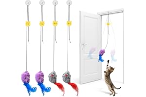Gaomoeny 4 STK Katzenspielzeug Selbstbeschäftigung Türrahmen, Hängende interaktives Katzenspielzeug Maus Elastische Feder mit Quietschgeräusch, Cat Toys für Running und gegen Langeweile