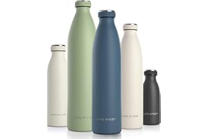 Lars NYSØM Botella de Acero Inoxidable | Botella aislada 1l sin BPA | Botella de Agua 1 litro a Prueba de Fugas para Deportes, Bicicleta, Perro, bebé (Blue Stone, 1000ml)