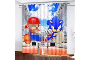 SNcek Sonic Blackout Curtain Set, Anime Sonic Blackout Curtains for Bedroom, Waterproof Sonic Opaque Fabric Curtains for Children's Room (150 x 166 cm (W x H) / 75 x 166 cm x 2.10 cm