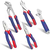 WORKPRO 5 Piece Electrician Pliers Set | Includes Universal Pliers, Diagonal, Long Point, Parrot Beak and Adjustable Wrench f