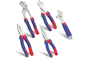 WORKPRO 5-Piece Pliers Set, Includes 250 mm Water Pump Plier, 200 mm Combination Plier, 200 mm Long Nose Pliers, 180 mm Diagonal Cutter, 200mm Adjustable Wrench, with Soft Grip Handles